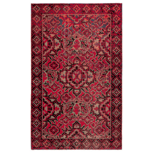 5.2' x 7.5' Red and Black Medallion Rectangular Outdoor Area Throw Rug
