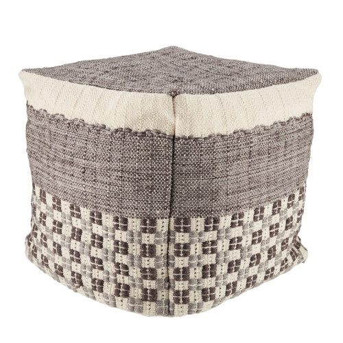 16-Inch Gray and Beige Indoor or Outdoor Checkered Cube Pouf