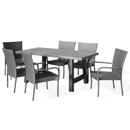 7-Piece Gunmetal Gray and Black Finish Outdoor Furniture Patio Dining Set
