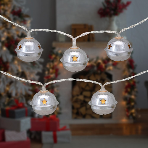 10-Count LED Silver Christmas Bells Fairy Lights 5.5ft Clear Wire
