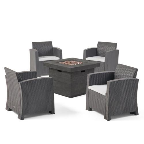 5pc Gray 4 Seater Outdoor Patio Chat Set with Fire Pit 32"