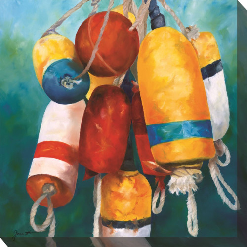 Vibrantly Colored Buoys Outdoor Canvas Square Wall Art Decor 24" x 24"
