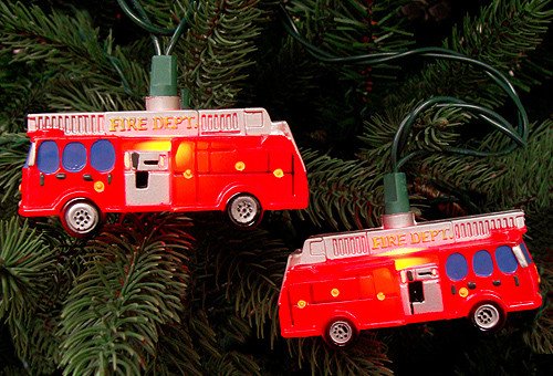Set of 10 Fire Department Red Truck Christmas Lights - Green Wire