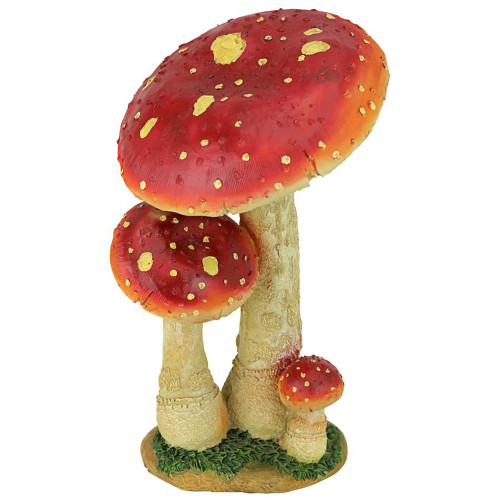 Enchanting 13" Mystical Mushroom Red Forest Garden Statue - Whimsical Outdoor Decor