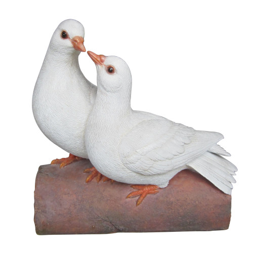 Two Doves on a Log Outdoor Garden Statue - 8.5"