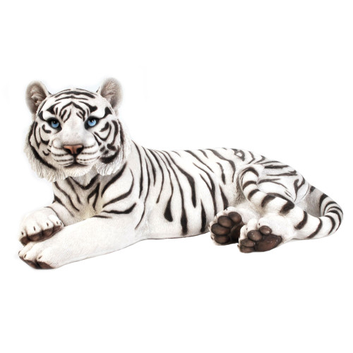 28" White and Black Tiger laying Down Outdoor Statue