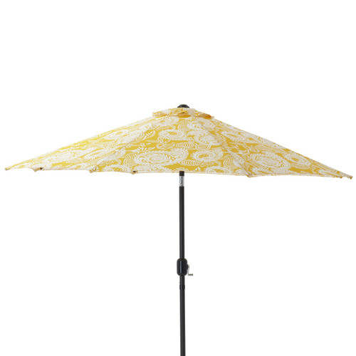 9' Yellow and White Paisley Swirl Patio Market Umbrella with Hand Crank and Tilt