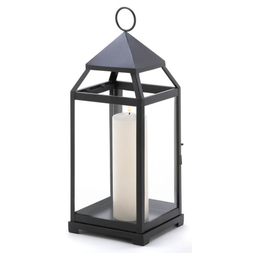 18.5" Black and Clear Contemporary Candle Lantern