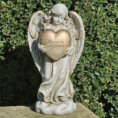 12.25" Distressed "Forever in Our Hearts" Angel Outdoor Garden Statue
