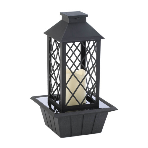 8.44" Black Contemporary LED Lantern Tabletop Fountain - Enhance Your Space with Serenity and Style!