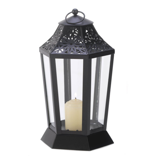 Magnificent 9.2" Clear and Black Midnight Garden Candle Lantern