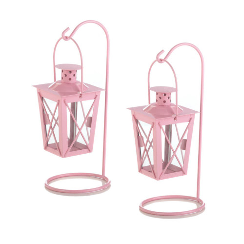 Set of 2 Pink Railroad Contemporary Hanging Lanterns 9" - Enhance Your Space with Alluring Beauty