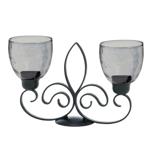 13.75" Black Contemporary Fleur De Lis Duo Candle Holder - Enhance Any Space with Customizable Flickering Ambiance