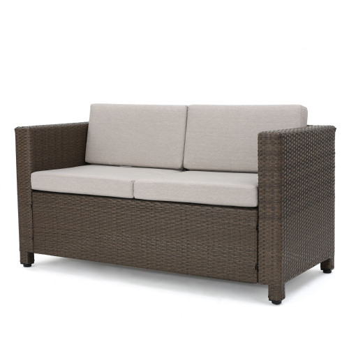 55" Gray and Brown Solid Contemporary Outdoor Patio Loveseat - Comfort and Style Combined!