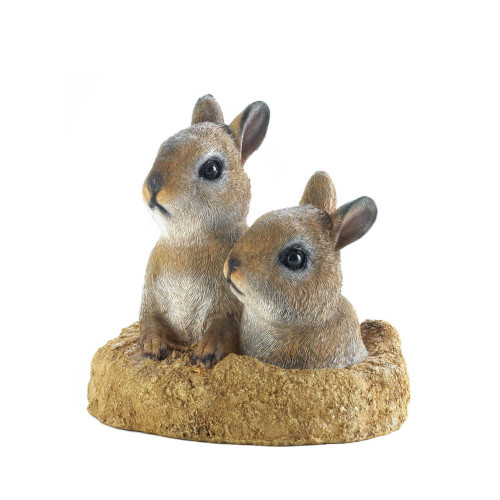 6.5" Brown and White Peek-A-Boo Garden Bunnies Outdoor Garden Statue