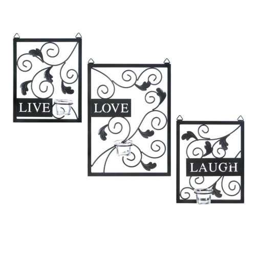 3pc Black 'Live Love Laugh' Candle Holder Wall Decors 14.5" - Sentimental Home Accent