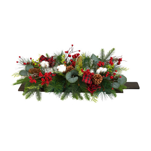 24" Artificial Berries and Pinecones with Bows Christmas Candelabrum