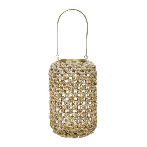 12" Brown and Gold Hurricane Candle Lantern with Handle