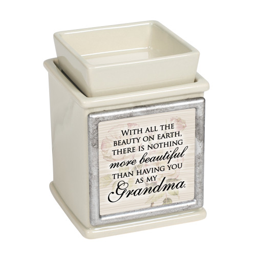 5" Cream White and Ivory Floral Jar Candle Interchangeable Warmer
