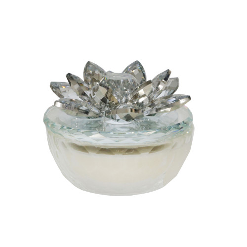4" Silver and Clear Crystal Lotus Box Scented Candle with Lid