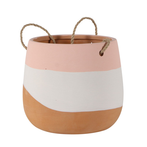 7" Pink and Brown Ceramic Terracotta Hanging Planter