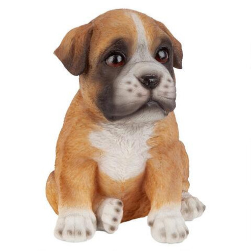6" Sitting Boxer Puppy Dog Hand-Painted Outdoor Garden Statue