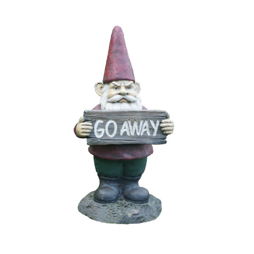 10" Gnome Holding Go Away Sign Garden Statue