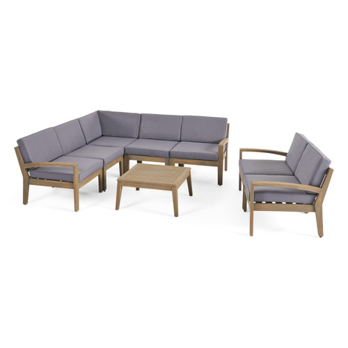 8pc Gray Contemporary Outdoor Patio Chat Set with Cushions 29.5"