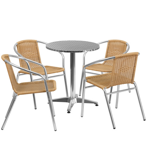 5-Piece Beige and Silver Round Outdoor Furniture Patio Dining Set