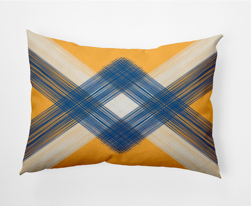 14" x 20" Yellow and Blue String Art Outdoor Throw Pillow