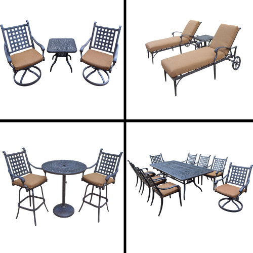 18pc Black and Brown Dining, Bar, Swivel Rocker Chat and Chaise Lounge Patio Furniture Sets