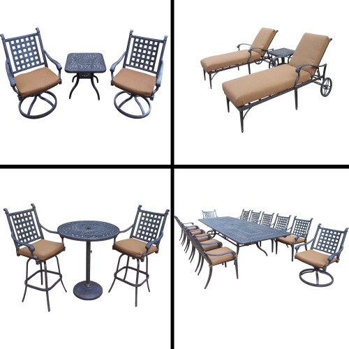 22pc Brown and Black Dining with Extendable, Bar, Chaise Lounge and Swivel Rocker Patio Furniture Sets