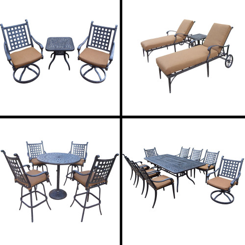 20pc Black and Brown Bar, Dining, Chaise Lounge and Swivel Rocker Chat Patio Furniture Sets with Cushion