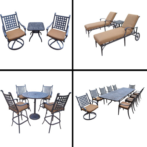 22pc Brown and Black Dining, Bar, Chaise Lounge and Swivel Rocker Patio Furniture Sets