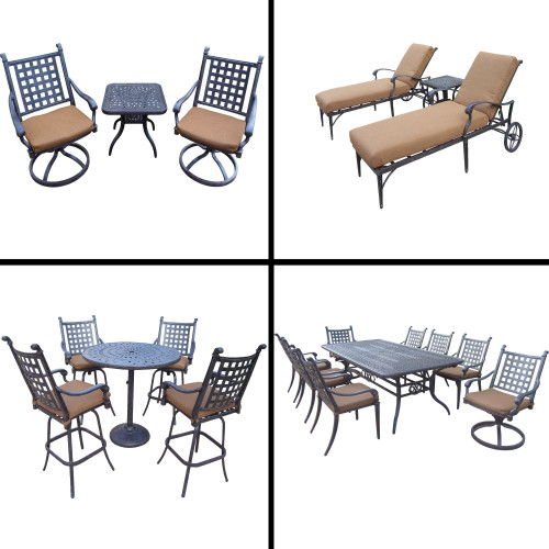 20pc Black and Brown Bar, Dining, Chaise Lounge and Swivel Rocker Chat Patio Furniture Sets