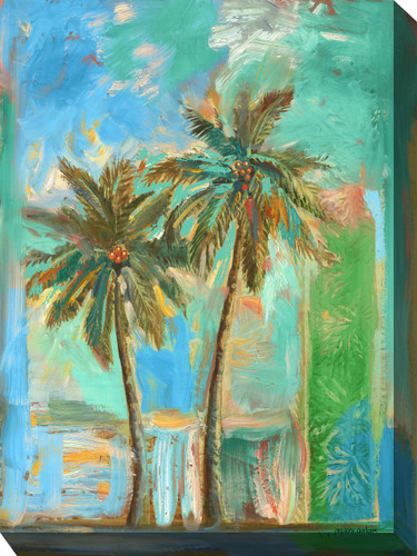 Blue and Green Modern Palms Outdoor Canvas Rectangular Wall Art Decor 40" x 30"