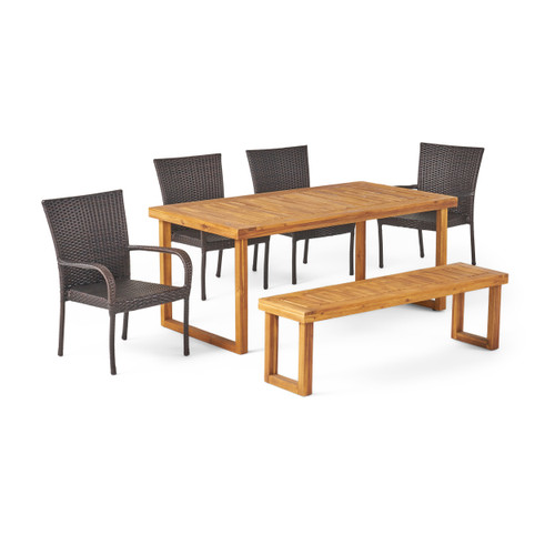 6-Piece Sandblast Natural Finish Outdoor Furniture Patio Expandable Dining Set