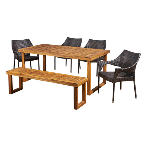 6-Piece Natural Finish Outdoor Furniture Patio Expandable Dining Set