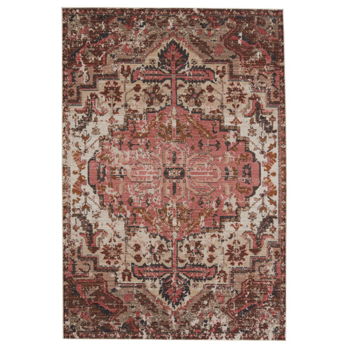 2.5' x 8' Pink and Tan Brown Bohemian Medallion Rectangular Outdoor Rug Runner