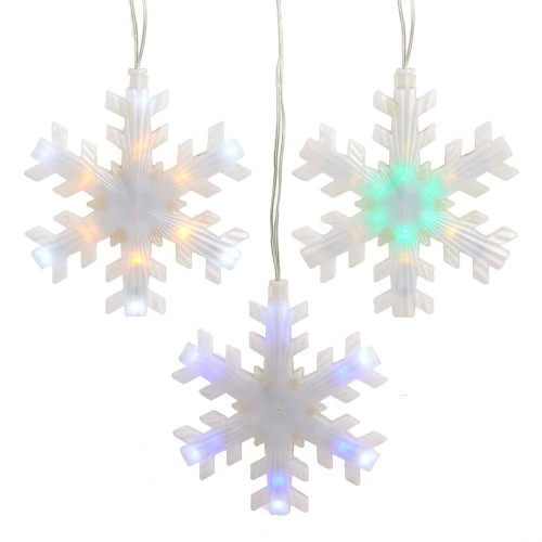 125 Count Multi-Color LED Snowflake Icicle Christmas Lights, 15 ft Silver Wire