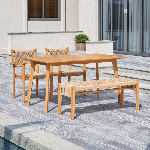 4-Piece Brown Contemporary Outdoor Furniture Patio Dining Set 59"