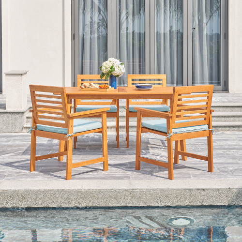 5-Piece Brown Contemporary Outdoor Furniture Patio Dining Set with Gray Cushions 59"
