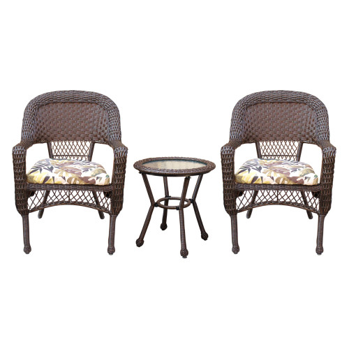 3-Piece Brown Outdoor Furniture Patio Conversation Set - Floral Cushions