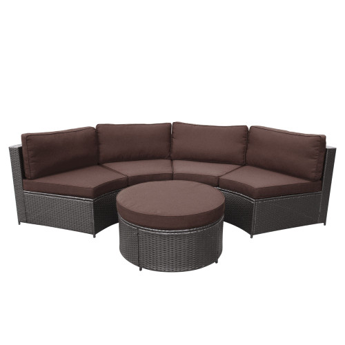 5Piece Espresso Curved Outdoor Furniture Patio Modular Set Brown
