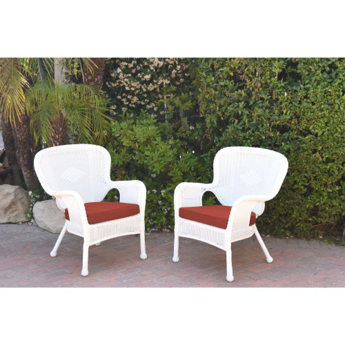 Set of White And Red Windsor Outdoor Patio Wicker Chair and Cushions 35.50''