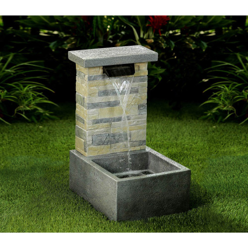 24.25" Stone Gray Outdoor Patio Waterfall Fountain with LED Light