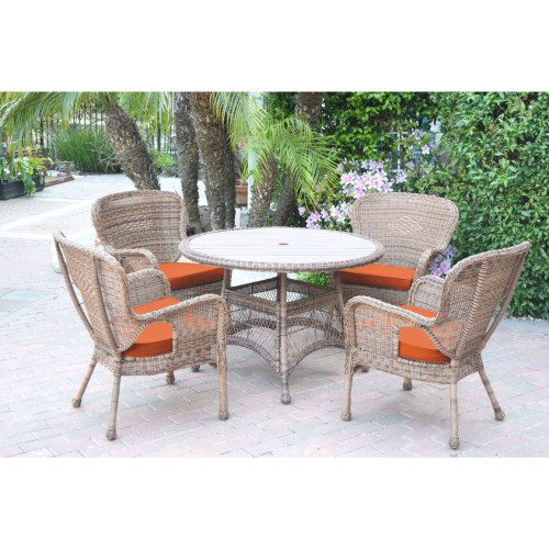 5-Piece Outdoor Furniture Patio Wicker Dining Set - Orange Cushions