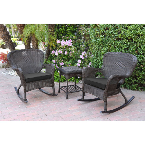 3-Piece Espresso Brown Outdoor Furniture Patio Conversation Set - Black Cushions