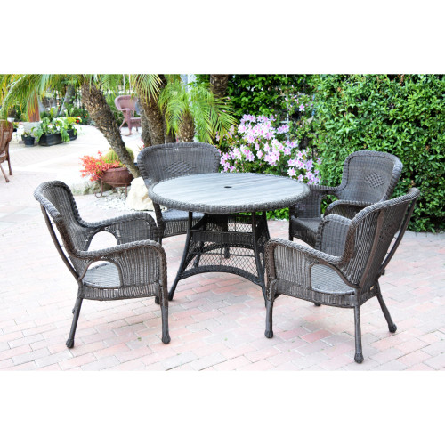 5-Piece Espresso Brown Contemporary Wicker Outdoor Furniture Patio Dining Set