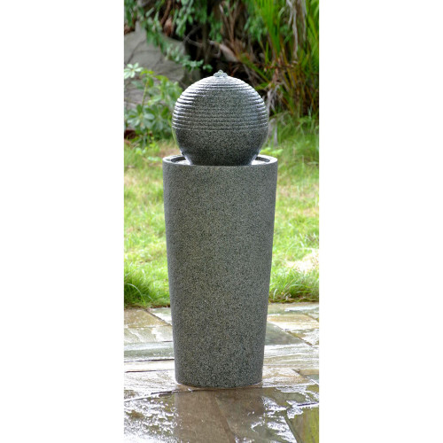 37.5" Gray Contemporary Outdoor Water Fountain with LED Illumination